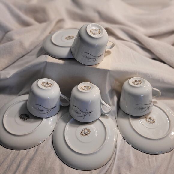 Castlecourt Fine China Wheat Spray Japan Cup & Saucer Set Of 4 Silver Trim - Picture 8 of 11